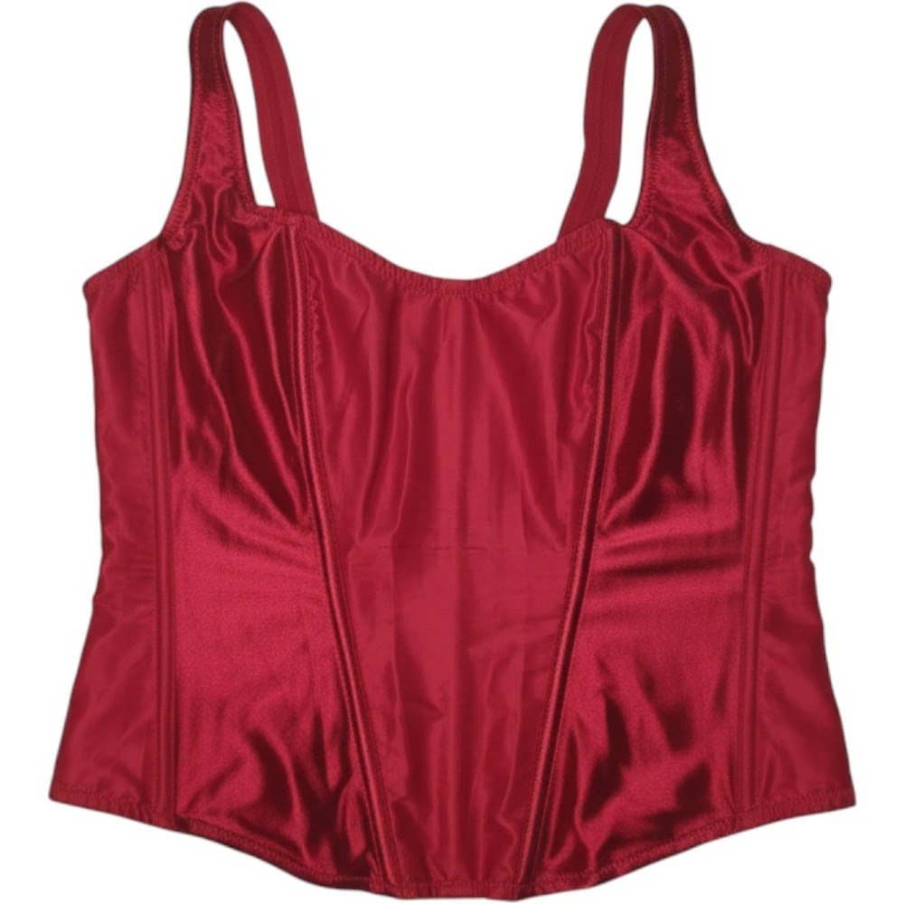 Vtg Fredericks of Hollywood Red Satin Corset Top Y2K Lace up Vampy Gothic Sz 32